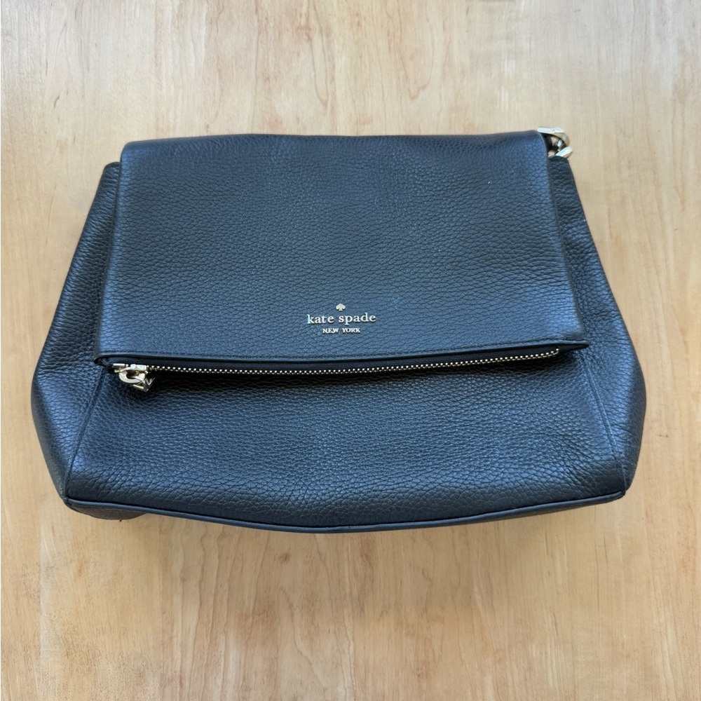 Large Kate Spade Black Leather Foldover Bag